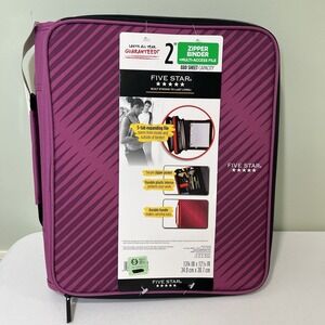 New Five Star Multi Access Zipper 3 Ring Binder 2" Pink Purple File Folder